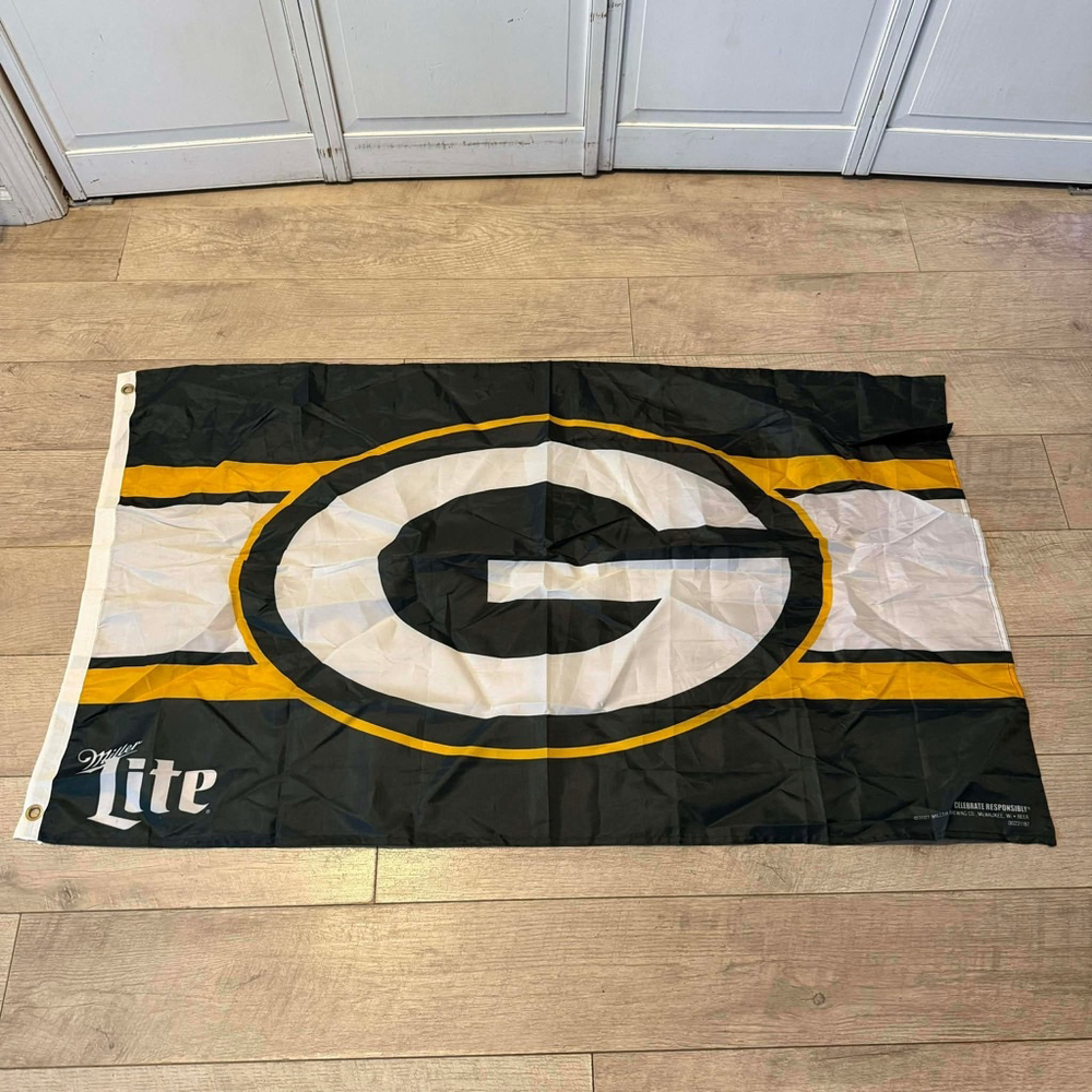 Miller Lite Green Bay Packers Flag One Size Green Yellow Decor